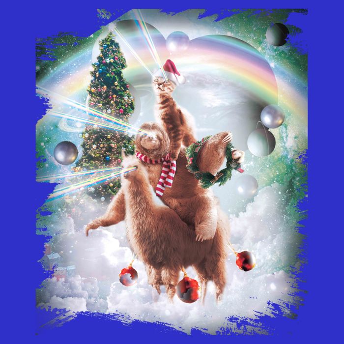 Christmas Laser Eyes Space Cat Riding Sloth Lama Xmas Gift Button
