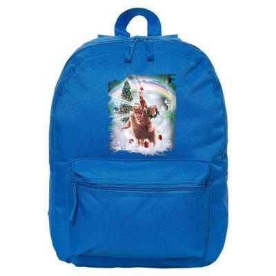 Christmas Laser Eyes Space Cat Riding Sloth Lama Xmas Gift 16 in Basic Backpack
