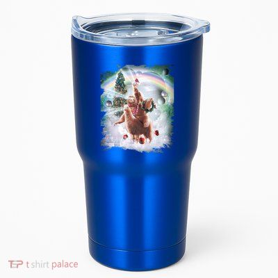 Christmas Laser Eyes Space Cat Riding Sloth Lama Xmas Gift Tumbler