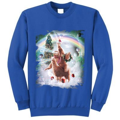 Christmas Laser Eyes Space Cat Riding Sloth Lama Xmas Gift Tall Sweatshirt