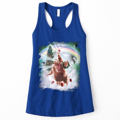 Christmas Laser Eyes Space Cat Riding Sloth Lama Xmas Gift Womens Tank Top