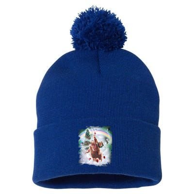 Christmas Laser Eyes Space Cat Riding Sloth Lama Xmas Gift Pom Pom 12in Knit Beanie