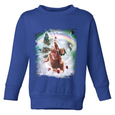 Christmas Laser Eyes Space Cat Riding Sloth Lama Xmas Gift Toddler Sweatshirt