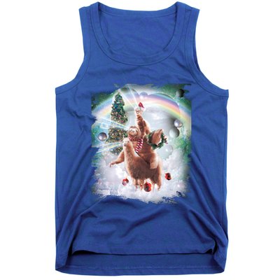 Christmas Laser Eyes Space Cat Riding Sloth Lama Xmas Gift Tank Top