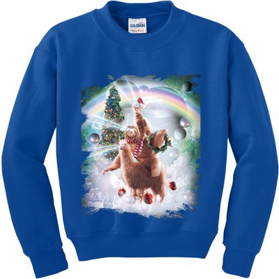Christmas Laser Eyes Space Cat Riding Sloth Lama Xmas Gift Kids Sweatshirt