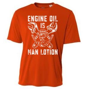 Car Lover Engine Oil Is Lotion Funny Auto Mechanic Cool Gift Cooling Performance Crew T-Shirt