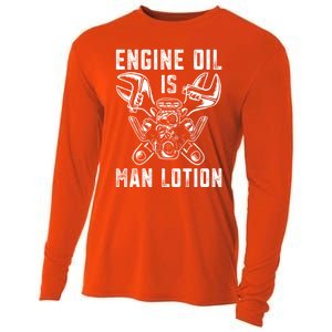 Car Lover Engine Oil Is Lotion Funny Auto Mechanic Cool Gift Cooling Performance Long Sleeve Crew