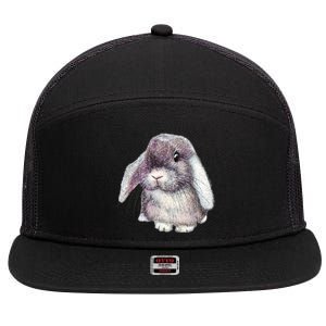 Cute Lop Eared Bunny Rabbit Artwork Funny Gift 7 Panel Mesh Trucker Snapback Hat