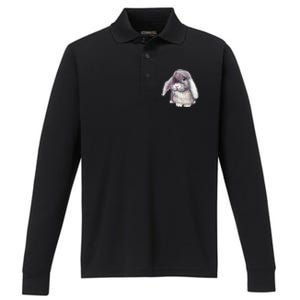 Cute Lop Eared Bunny Rabbit Artwork Funny Gift Performance Long Sleeve Polo