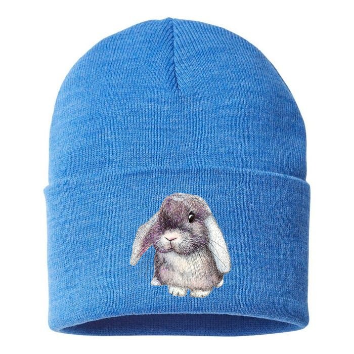 Cute Lop Eared Bunny Rabbit Artwork Funny Gift Sustainable Knit Beanie