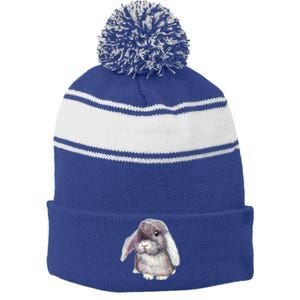 Cute Lop Eared Bunny Rabbit Artwork Funny Gift Stripe Pom Pom Beanie