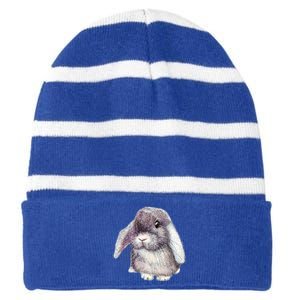 Cute Lop Eared Bunny Rabbit Artwork Funny Gift Striped Beanie with Solid Band