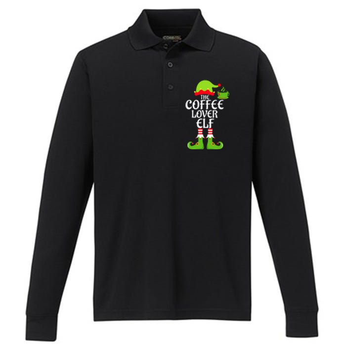 Coffee Lover Elf Matching Family Group Christmas Party Xmas Performance Long Sleeve Polo