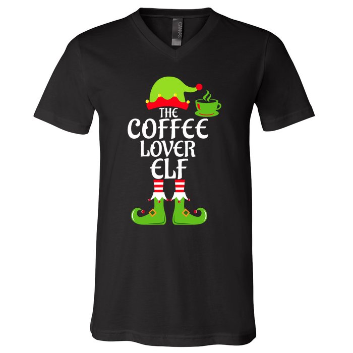 Coffee Lover Elf Matching Family Group Christmas Party Xmas V-Neck T-Shirt