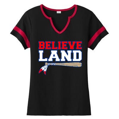 Cleveland Believe Land Baseball Bat Ladies Halftime Notch Neck Tee