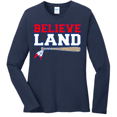 Cleveland Believe Land Baseball Bat Ladies Long Sleeve Shirt