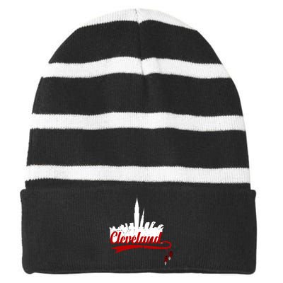 Cleveland City Baseball Fan Striped Beanie with Solid Band