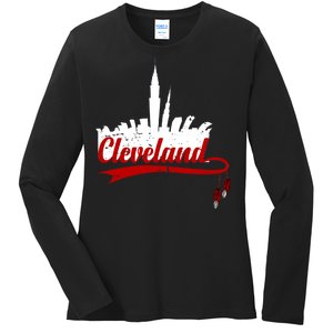 Cleveland City Baseball Fan Ladies Long Sleeve Shirt