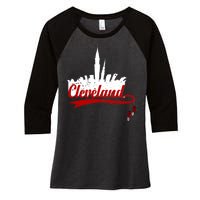 Cleveland City Baseball Fan Women's Tri-Blend 3/4-Sleeve Raglan Shirt