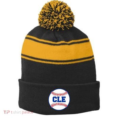 Cleveland CLE Baseball College Letters Stripe Pom Pom Beanie