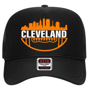 Cleveland Football Skyline City Logo High Crown Mesh Back Trucker Hat