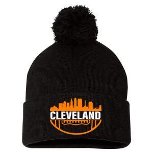 Cleveland Football Skyline City Logo Pom Pom 12in Knit Beanie