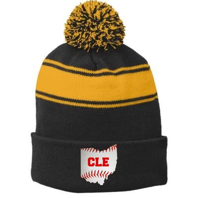 Cleveland, Ohio Baseball CLE Logo Stripe Pom Pom Beanie