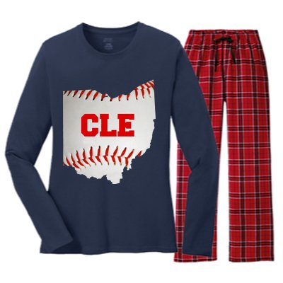 Cleveland, Ohio Baseball CLE Logo Women's Long Sleeve Flannel Pajama Set 