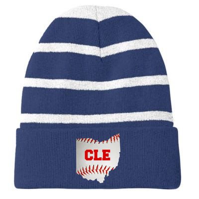 Cleveland, Ohio Baseball CLE Logo Striped Beanie with Solid Band