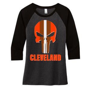 Cleveland Skull Football Women's Tri-Blend 3/4-Sleeve Raglan Shirt