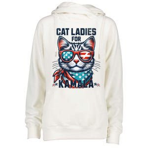 Cat Ladies For Kamala Funny Cat 2024 President 2024 Election Kamalaharris Womens Funnel Neck Pullover Hood