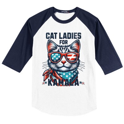 Cat Ladies For Kamala Funny Cat 2024 President 2024 Election Kamalaharris Baseball Sleeve Shirt