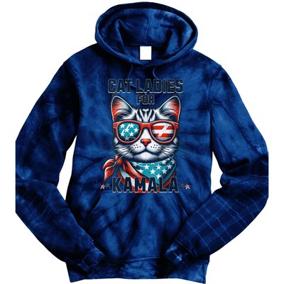 Cat Ladies For Kamala Funny Cat 2024 President 2024 Election Kamalaharris Tie Dye Hoodie