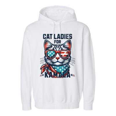 Cat Ladies For Kamala Funny Cat 2024 President 2024 Election Kamalaharris Garment-Dyed Fleece Hoodie