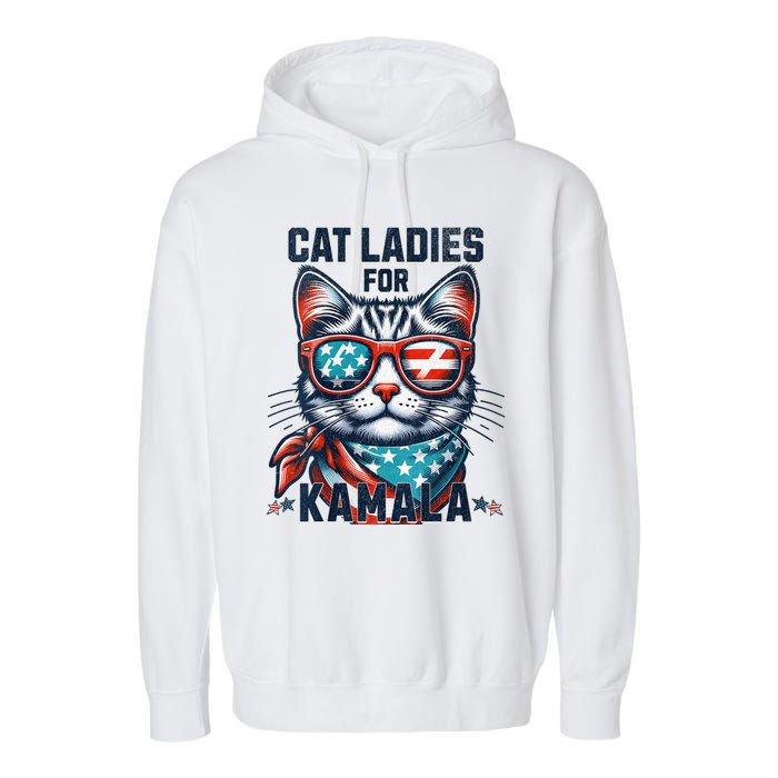 Cat Ladies For Kamala Funny Cat 2024 President 2024 Election Kamalaharris Garment-Dyed Fleece Hoodie