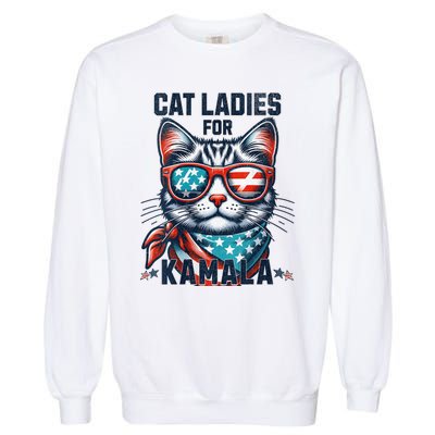 Cat Ladies For Kamala Funny Cat 2024 President 2024 Election Kamalaharris Garment-Dyed Sweatshirt