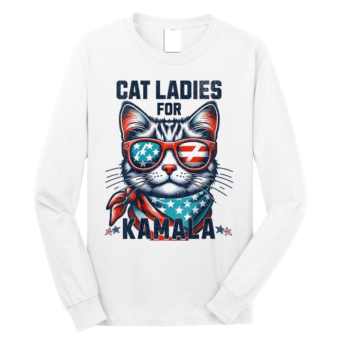 Cat Ladies For Kamala Funny Cat 2024 President 2024 Election Kamalaharris Long Sleeve Shirt