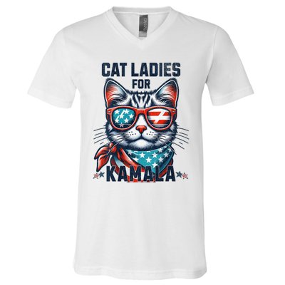 Cat Ladies For Kamala Funny Cat 2024 President 2024 Election Kamalaharris V-Neck T-Shirt