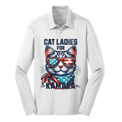 Cat Ladies For Kamala Funny Cat 2024 President 2024 Election Kamalaharris Silk Touch Performance Long Sleeve Polo