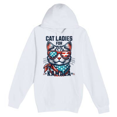 Cat Ladies For Kamala Funny Cat 2024 President 2024 Election Kamalaharris Premium Pullover Hoodie