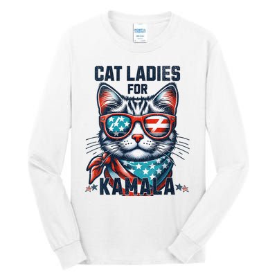 Cat Ladies For Kamala Funny Cat 2024 President 2024 Election Kamalaharris Tall Long Sleeve T-Shirt