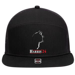 Cat Ladies For Kamala Funny Cat 2024 President Kamalaharris 7 Panel Mesh Trucker Snapback Hat