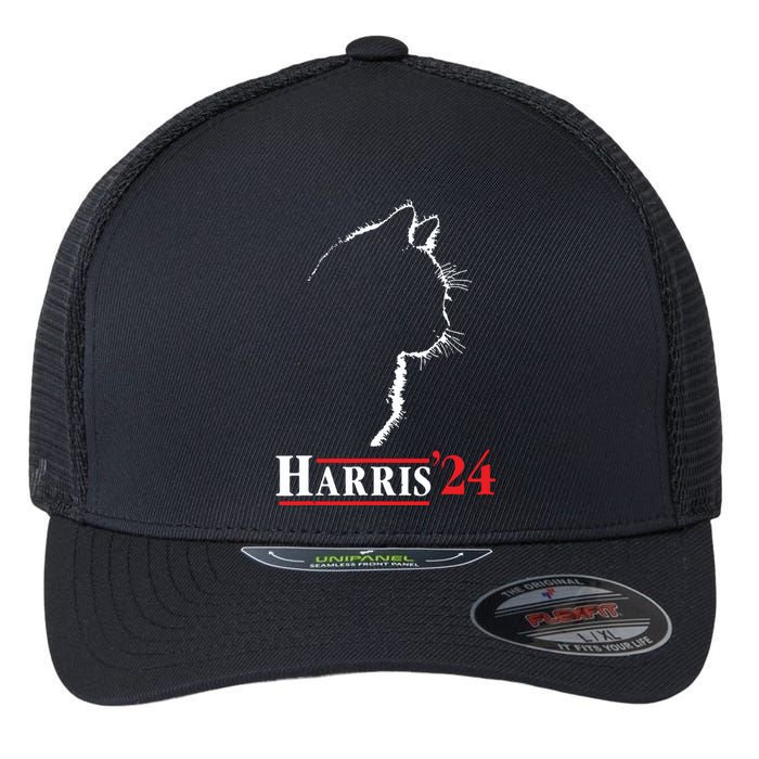 Cat Ladies For Kamala Funny Cat 2024 President Kamalaharris Flexfit Unipanel Trucker Cap