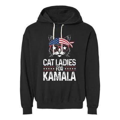 Cat Ladies For Kamala Funny Cat 2024 President Kamala Harris Garment-Dyed Fleece Hoodie