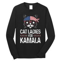 Cat Ladies For Kamala Funny Cat 2024 President Kamala Harris Long Sleeve Shirt