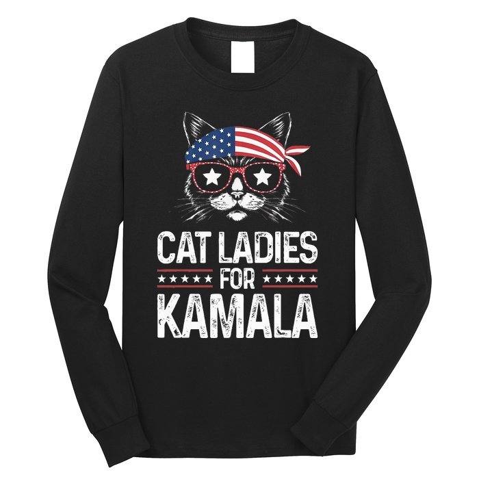 Cat Ladies For Kamala Funny Cat 2024 President Kamala Harris Long Sleeve Shirt