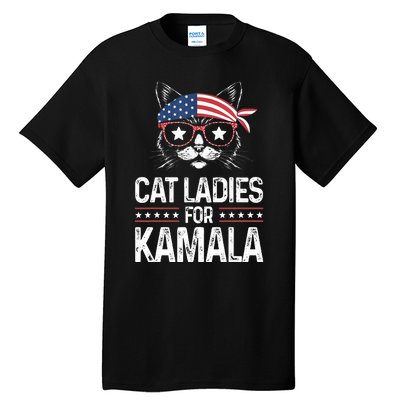 Cat Ladies For Kamala Funny Cat 2024 President Kamala Harris Tall T-Shirt