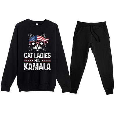 Cat Ladies For Kamala Funny Cat 2024 President Kamala Harris Premium Crewneck Sweatsuit Set