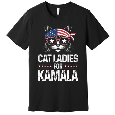 Cat Ladies For Kamala Funny Cat 2024 President Kamala Harris Premium T-Shirt