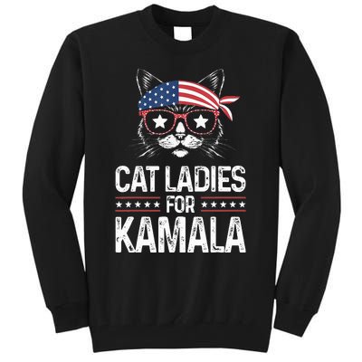 Cat Ladies For Kamala Funny Cat 2024 President Kamala Harris Tall Sweatshirt